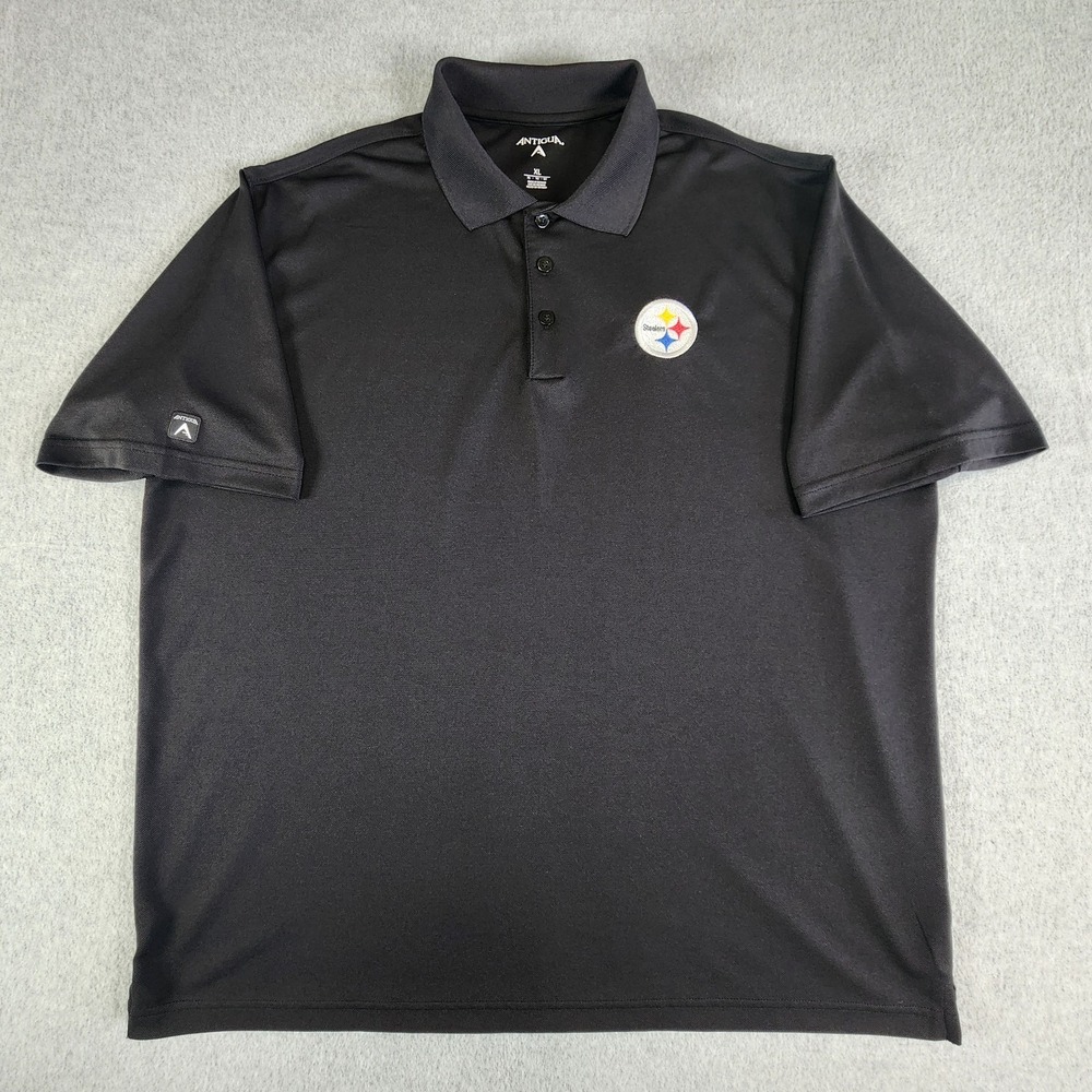 Pittsburgh Steelers NFL Performance Shirt Mens XL Black Button Embroidered Polo